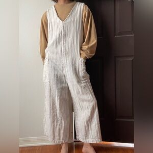 Cynthia Rowley wide leg linen cotton striped jumpsuit